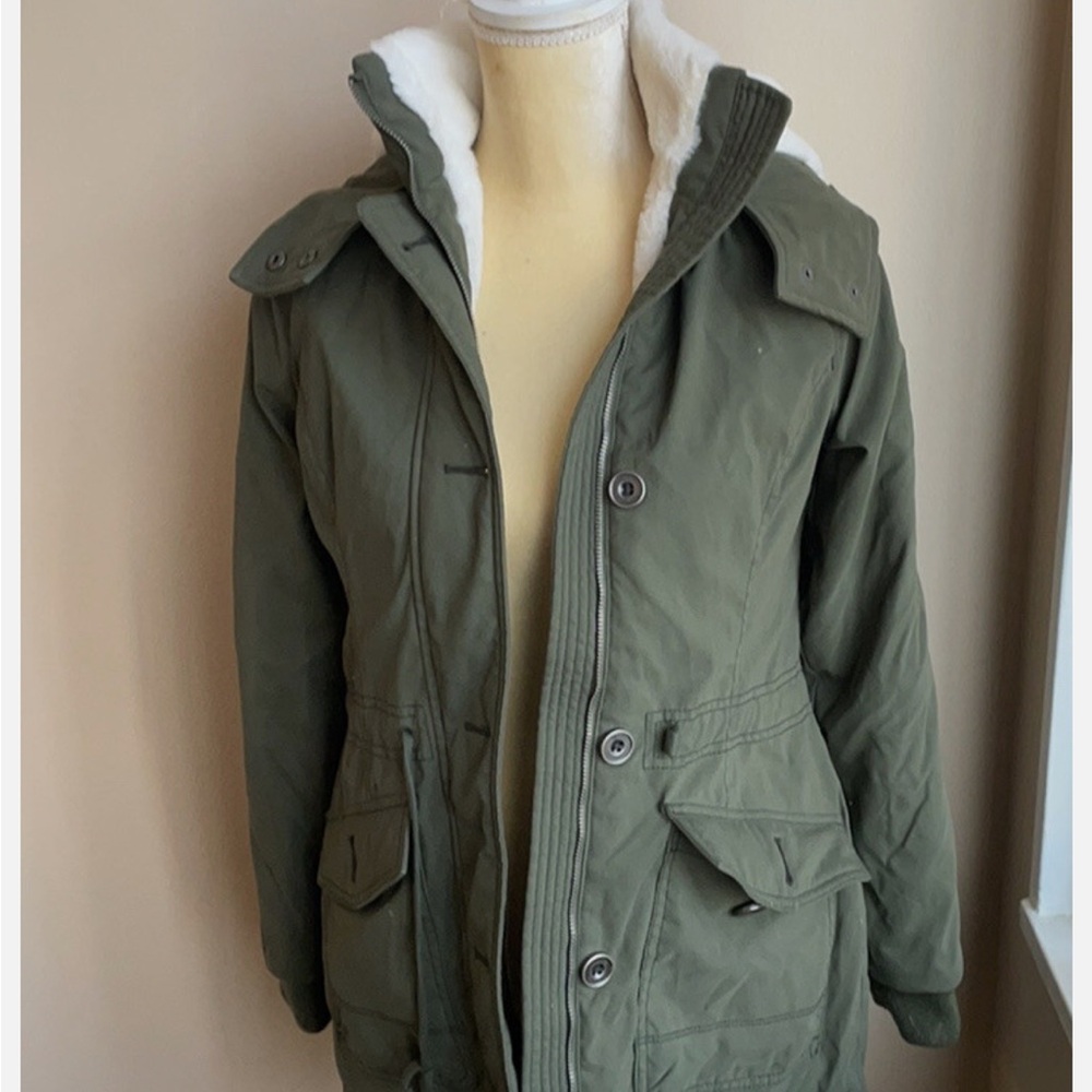 Hollister Olive Green Parka Jacket with Sherpa Lining -Utility Jacket